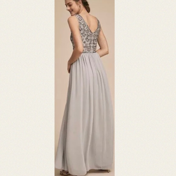 New BHLDN Mischa 12 | Lg Blue Grey Embellished Bodice Chiffon Maxi Gown - Picture 2 of 9